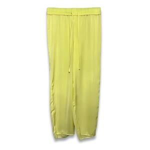 Open Edit Lounge Pants Straight Leg Drawstring Waist Satin Solid Yellow W S NWOT